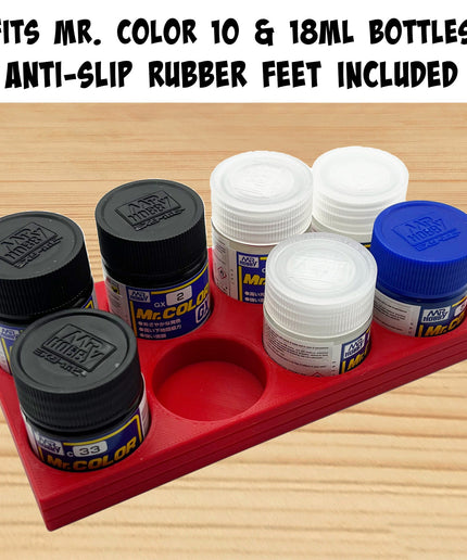 Mr Hobby 10ml and 18ml Paint Bottle Holder Long - Holds 8 Mr Color 10ml or 18ml Bottles with Anti-Slip Rubber Feet - 3D Printed