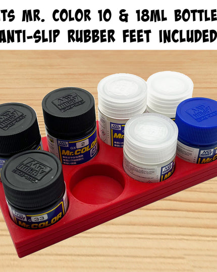 Mr Hobby 10ml and 18ml Paint Bottle Holder Long - Holds 8 Mr Color 10ml or 18ml Bottles with Anti-Slip Rubber Feet - 3D Printed