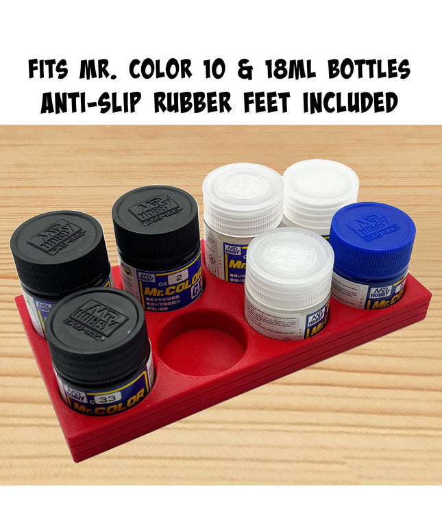 Mr Hobby 10ml and 18ml Paint Bottle Holder Long - Holds 8 Mr Color 10ml or 18ml Bottles with Anti-Slip Rubber Feet - 3D Printed