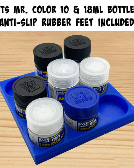 Mr Hobby 10ml & 18ml Paint Bottle Holder Long - Holds 9 Mr Color 10ml or 18ml Bottles with Anti-Slip Rubber Feet - 3D Printed