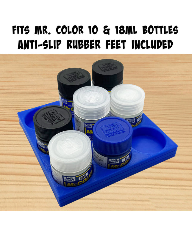 Mr Hobby 10ml & 18ml Paint Bottle Holder Long - Holds 9 Mr Color 10ml or 18ml Bottles with Anti-Slip Rubber Feet - 3D Printed