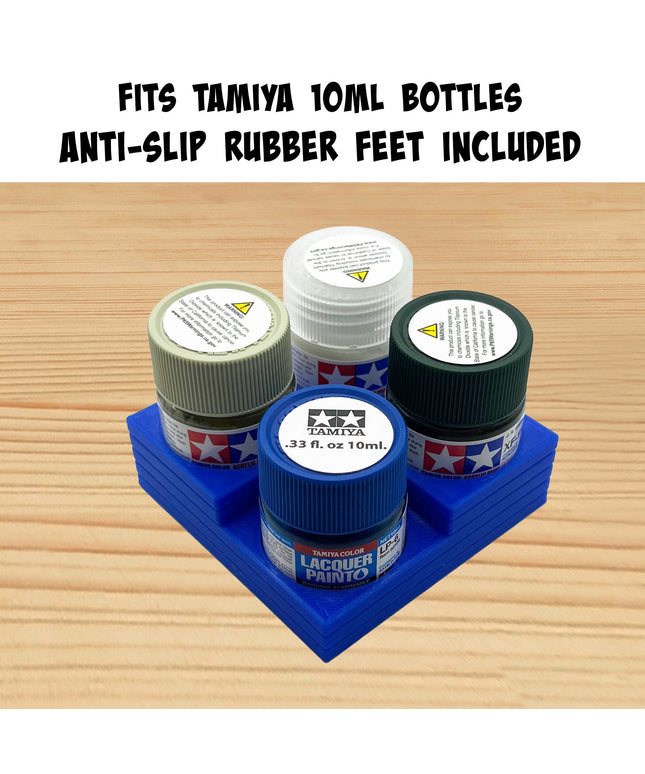 Tamiya 10ml Paint Bottle Holder Corner - Holds 4 Tamiya 10ml Bottles with Anti-Slip Rubber Feet - Square Style - 3D Printed