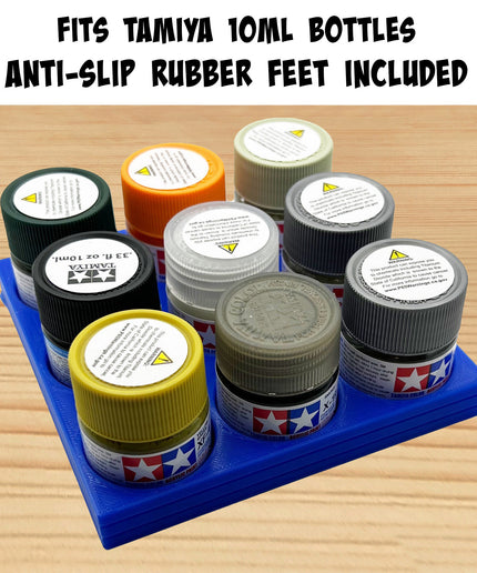 Tamiya 10ml Paint Bottle Holder - Holds 9 Tamiya 10ml Bottles with Anti-Slip Rubber Feet - 3d Printed