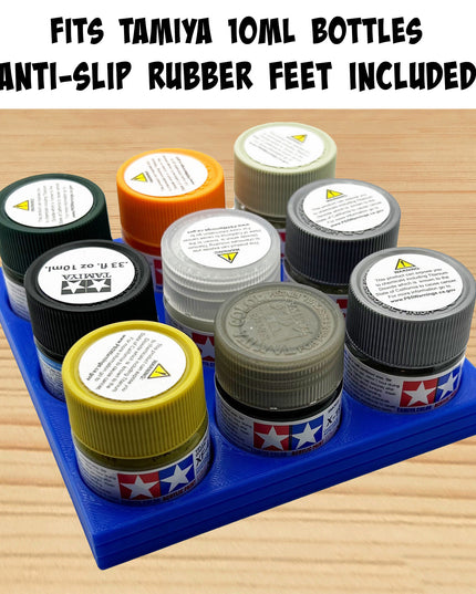 Tamiya 10ml Paint Bottle Holder - Holds 9 Tamiya 10ml Bottles with Anti-Slip Rubber Feet - 3d Printed