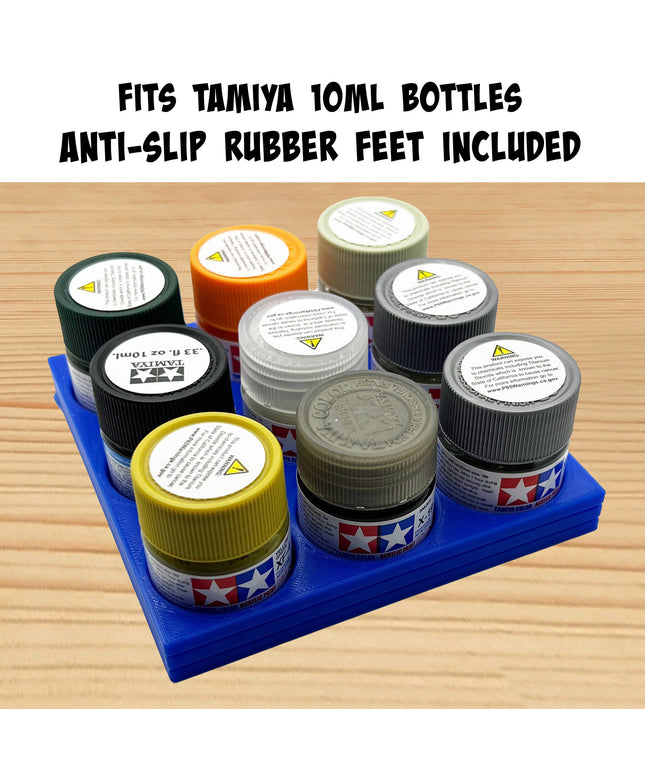 Tamiya 10ml Paint Bottle Holder - Holds 9 Tamiya 10ml Bottles with Anti-Slip Rubber Feet - 3d Printed