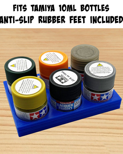Tamiya 10ml Paint Bottle Holder - Holds 6 Tamiya 10ml Bottles with Anti-Slip Rubber Feet - Long Style - 3d Printed