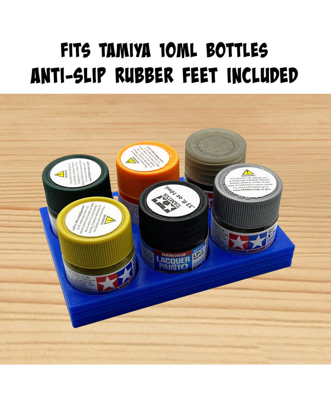 Tamiya 10ml Paint Bottle Holder - Holds 6 Tamiya 10ml Bottles with Anti-Slip Rubber Feet - Long Style - 3d Printed