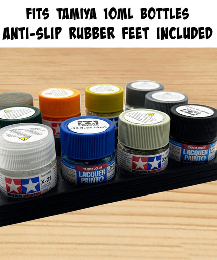 Tamiya 10ml Paint Bottle Holder - Holds 12 Tamiya 10ml Bottles with Anti-Slip Rubber Feet - Long Style - 3d Printed