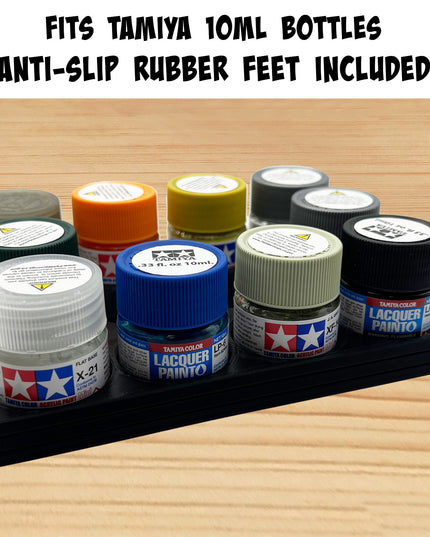 Tamiya 10ml Paint Bottle Holder - Holds 12 Tamiya 10ml Bottles with Anti-Slip Rubber Feet - Long Style - 3d Printed