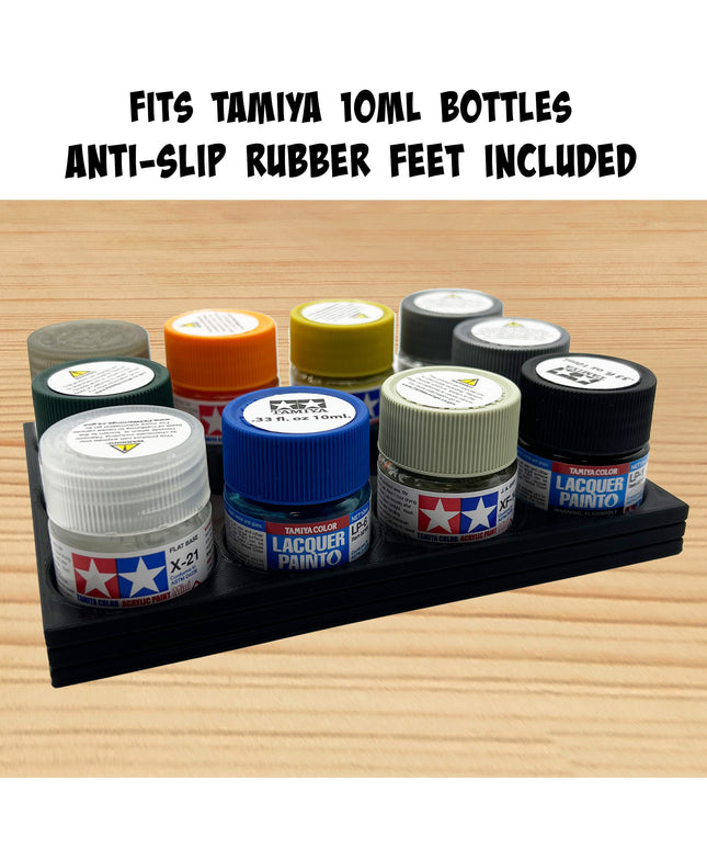 Tamiya 10ml Paint Bottle Holder - Holds 12 Tamiya 10ml Bottles with Anti-Slip Rubber Feet - Long Style - 3d Printed