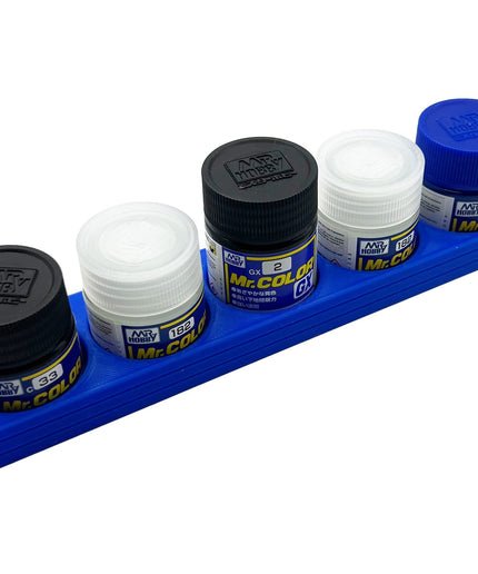 Mr Hobby 10ml & 18ml Paint Bottle Holder Long - Holds 5 Mr Color 10ml or 18ml Bottles with Anti-Slip Rubber Feet - 3D Printed