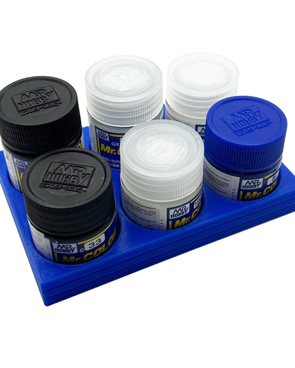 Mr Hobby 10ml & 18ml Paint Bottle Holder Long - Holds 6 Mr Color 10ml or 18ml Bottles with Anti-Slip Rubber Feet - 3D Printed