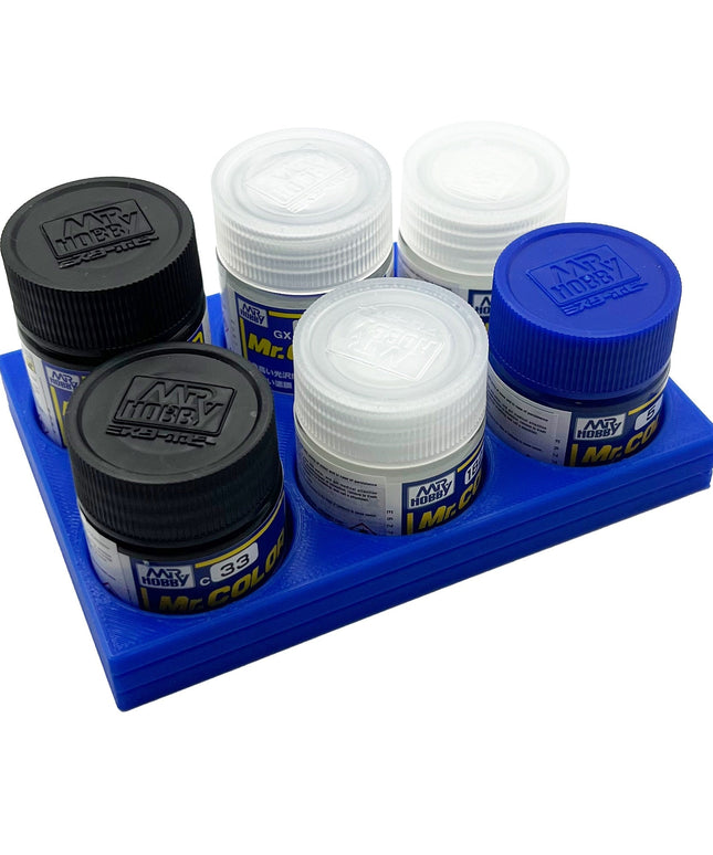 Mr Hobby 10ml & 18ml Paint Bottle Holder Long - Holds 6 Mr Color 10ml or 18ml Bottles with Anti-Slip Rubber Feet - 3D Printed