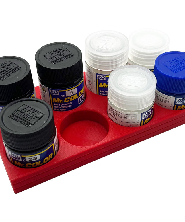 Mr Hobby 10ml and 18ml Paint Bottle Holder Long - Holds 8 Mr Color 10ml or 18ml Bottles with Anti-Slip Rubber Feet - 3D Printed