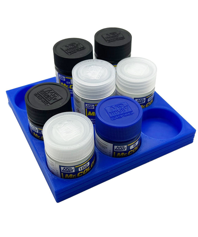 Mr Hobby 10ml & 18ml Paint Bottle Holder Long - Holds 9 Mr Color 10ml or 18ml Bottles with Anti-Slip Rubber Feet - 3D Printed