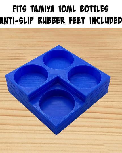Tamiya 10ml Paint Bottle Holder Corner - Holds 4 Tamiya 10ml Bottles with Anti-Slip Rubber Feet - Square Style - 3D Printed