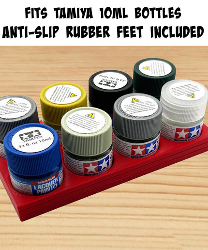 Tamiya 10ml Paint Bottle Holder - Holds 8 Tamiya 10ml Bottles with Anti-Slip Rubber Feet - Long Style - 3d Printed