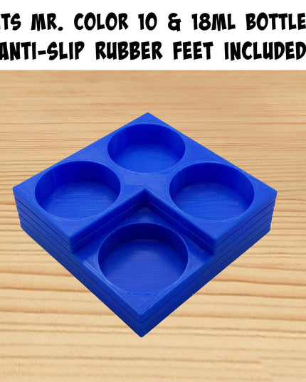 Mr Color 10ml & 18ml Paint Bottle Holder Corner - Holds 4 Tamiya 10ml Bottles with Anti-Slip Rubber Feet - Square Style - 3D Printed