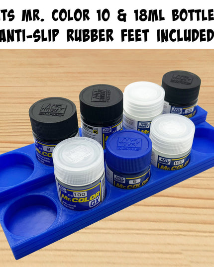 Mr Color 10ml / 18ml Paint Bottle Holder Stepped with Anti-Slip Rubber Feet - Holds 10 Mr Color 10ml / 18ml Paint Bottles - 3D Printed