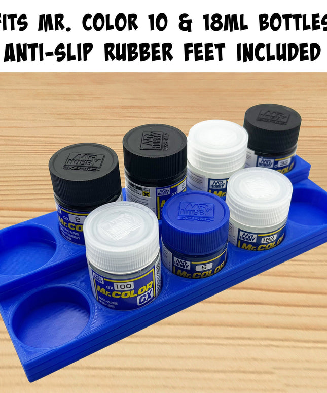 Mr Color 10ml / 18ml Paint Bottle Holder Stepped with Anti-Slip Rubber Feet - Holds 10 Mr Color 10ml / 18ml Paint Bottles - 3D Printed