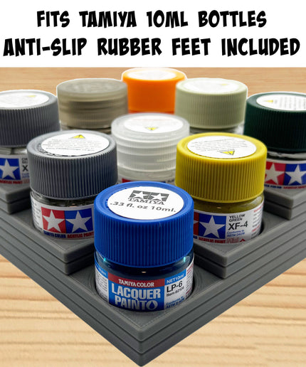 Tamiya 10ml Paint Bottle Holder Corner - Holds 9 Tamiya 10ml Bottles with Anti-Slip Rubber Feet - 3D Printed