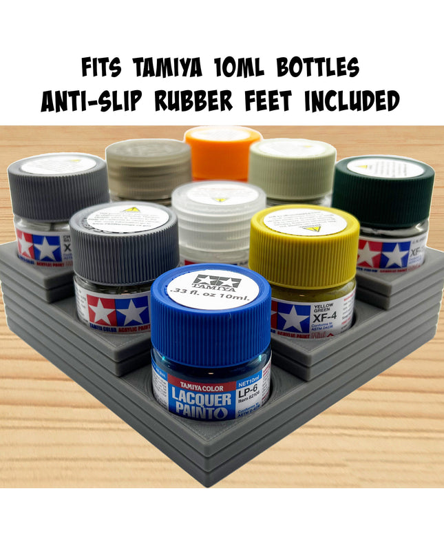 Tamiya 10ml Paint Bottle Holder Corner - Holds 9 Tamiya 10ml Bottles with Anti-Slip Rubber Feet - 3D Printed