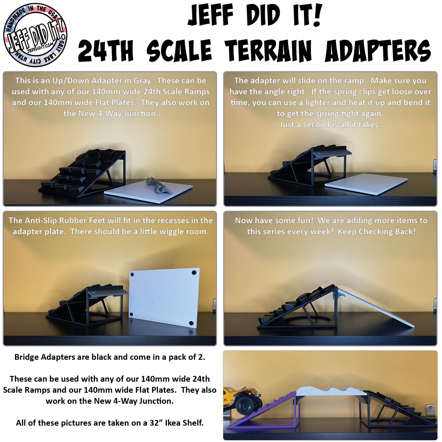 1/24th Pro Set 2 Ramp and Bridge Set - 5 Ramps and 5 Bridge Plates - Monster Truck - Crawler Scale - Anti Slip Rubber Feet - Expandable