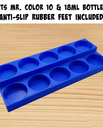 Mr Color 10ml / 18ml Paint Bottle Holder Stepped with Anti-Slip Rubber Feet - Holds 10 Mr Color 10ml / 18ml Paint Bottles - 3D Printed