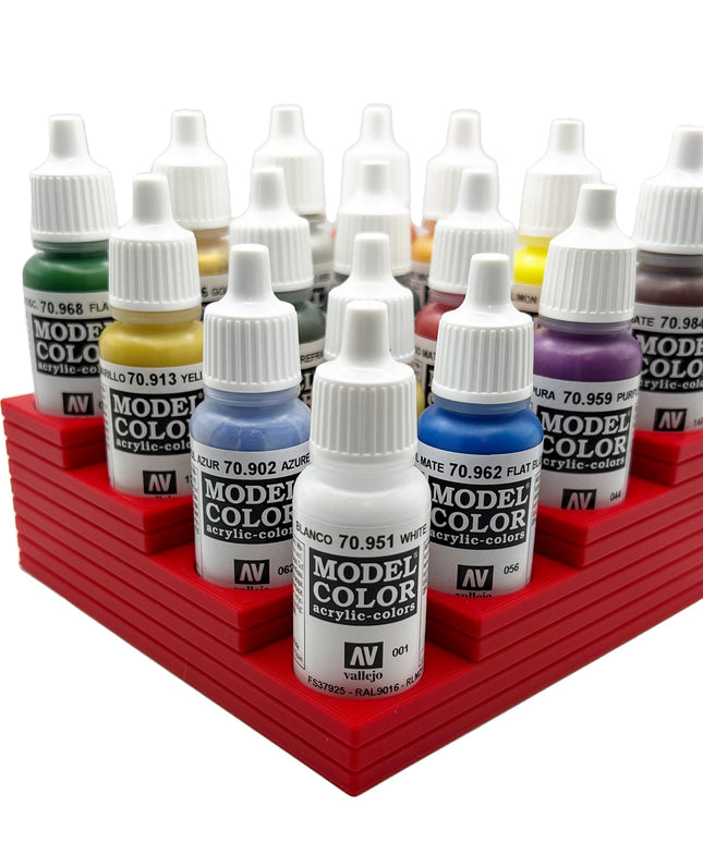Vallejo 17mm Paint Bottle Holder / Stand Corner Stepped - Holds 16 Vallejo 17mm Bottles with Anti-Slip Rubber Feet - 3D Printed