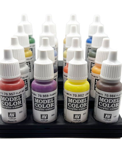 Vallejo 17mm Paint Bottle Holder / Stand Stepped - Holds 16 Vallejo 17mm Bottles with Anti-Slip Rubber Feet - 3D Printed