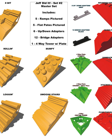 1/24th The Master Set 2 Ramp and Bridge Set - 5 Ramps and 5 Bridge Plates - Monster Truck - Crawler Scale - Anti Slip Rubber Feet - Expandable