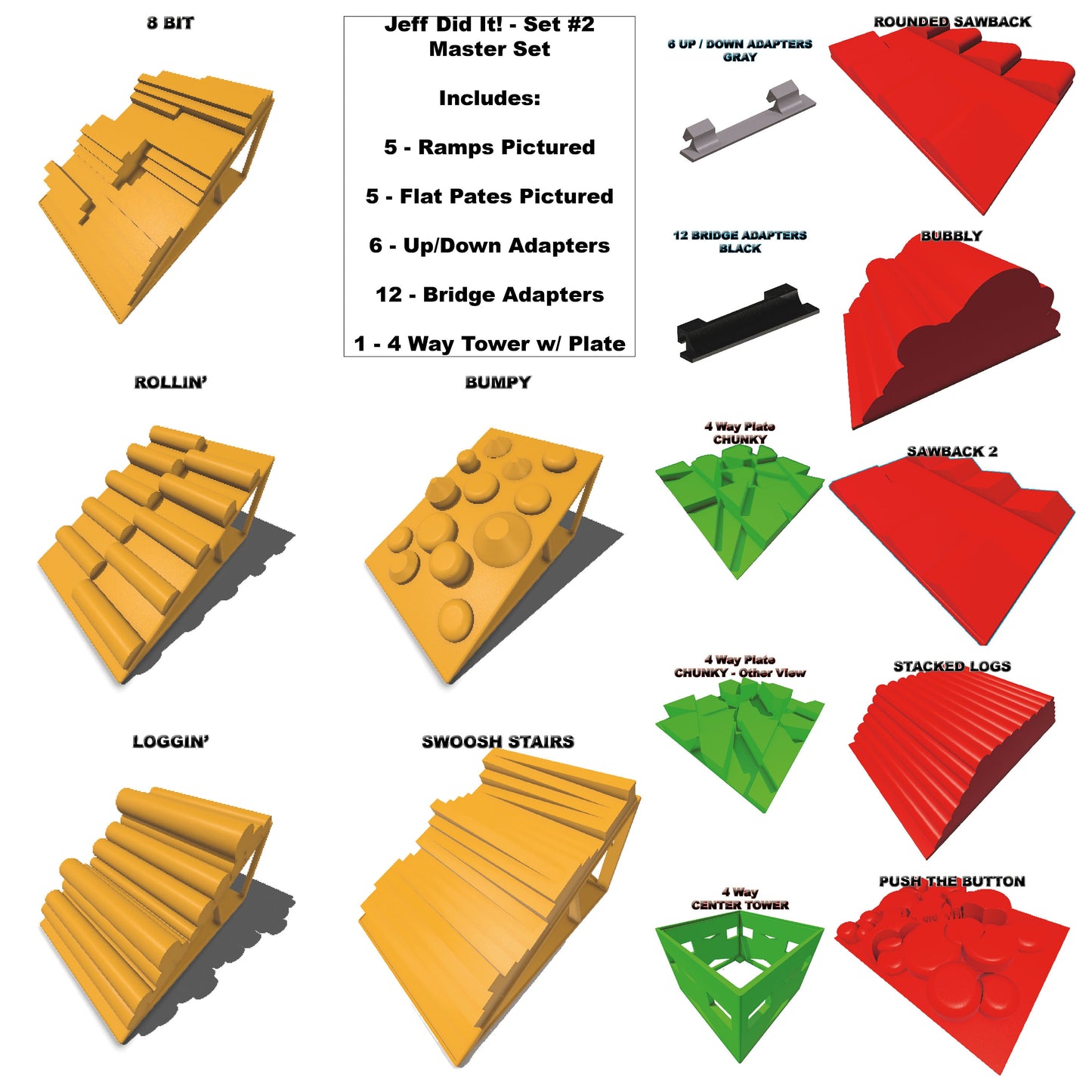 1/24th The Master Set 2 Ramp and Bridge Set - 5 Ramps and 5 Bridge Plates - Monster Truck - Crawler Scale - Anti Slip Rubber Feet - Expandable