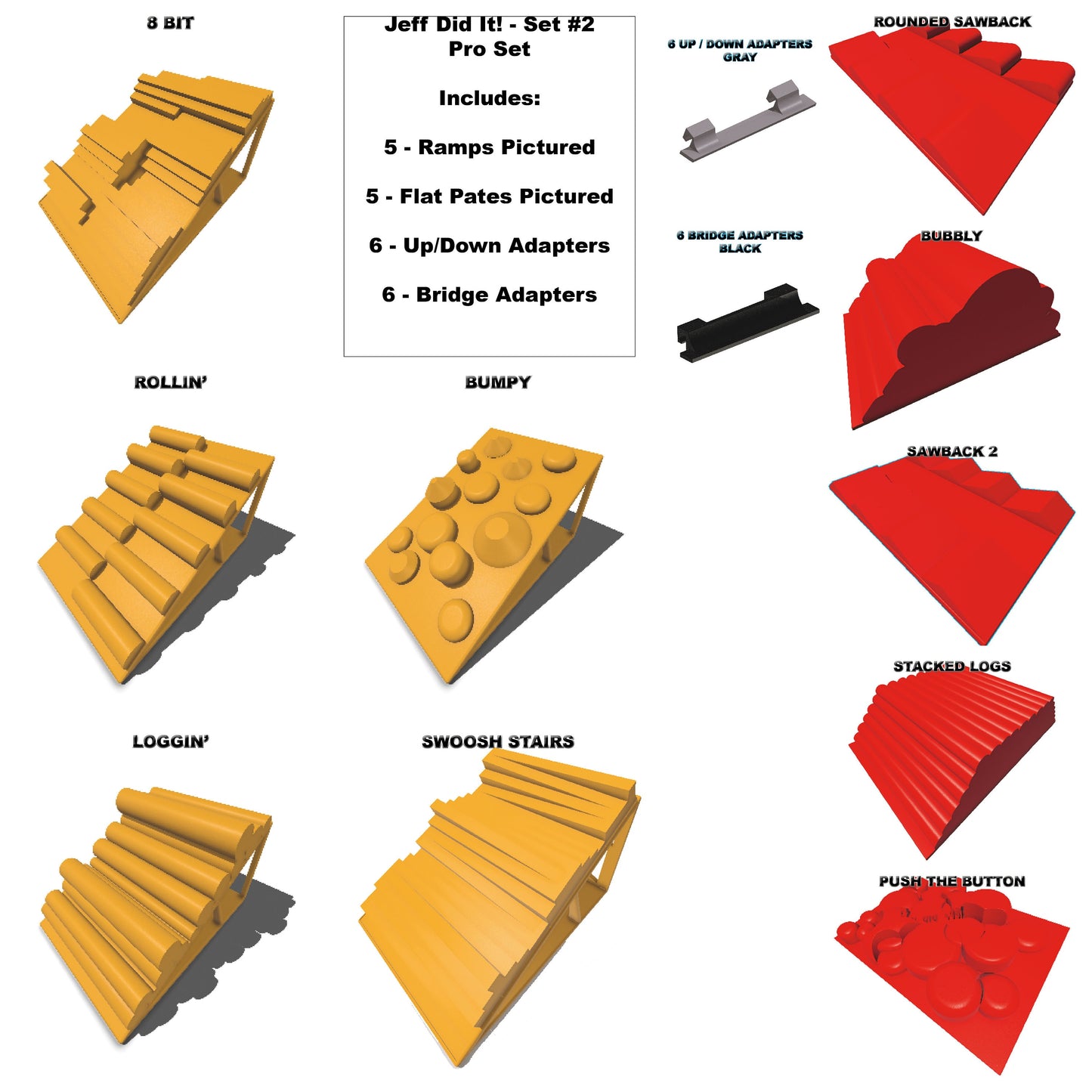 1/24th Pro Set 2 Ramp and Bridge Set - 5 Ramps and 5 Bridge Plates - Monster Truck - Crawler Scale - Anti Slip Rubber Feet - Expandable