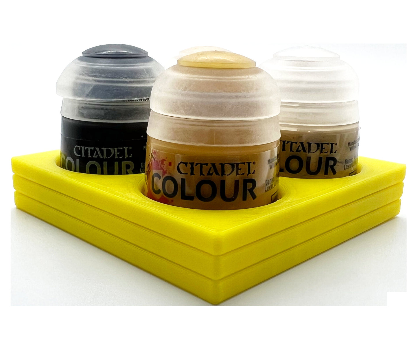 Citadel Colour 33mm Paint Bottle Holder Square - Holds 4 Citadel Colour 33mm Bottles - With Anti-Slip Rubber Feet - 3D Printed