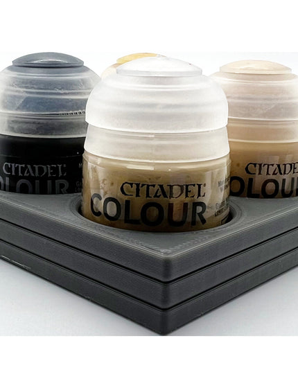 Citadel Colour 33mm Paint Bottle Holder Square - Holds 4 Citadel Colour 33mm Bottles - With Anti-Slip Rubber Feet - 3D Printed