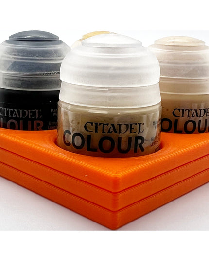 Citadel Colour 33mm Paint Bottle Holder Square - Holds 4 Citadel Colour 33mm Bottles - With Anti-Slip Rubber Feet - 3D Printed