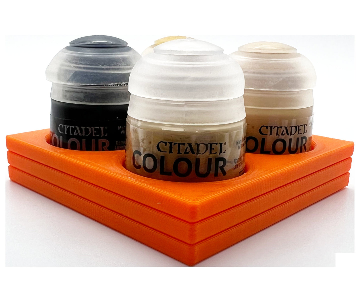 Citadel Colour 33mm Paint Bottle Holder Square - Holds 4 Citadel Colour 33mm Bottles - With Anti-Slip Rubber Feet - 3D Printed