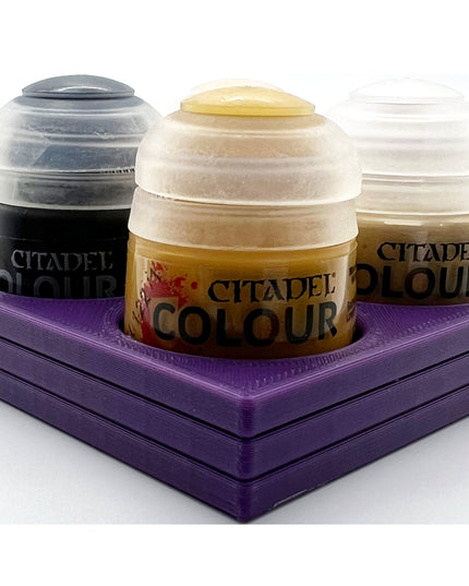 Citadel Colour 33mm Paint Bottle Holder Square - Holds 4 Citadel Colour 33mm Bottles - With Anti-Slip Rubber Feet - 3D Printed