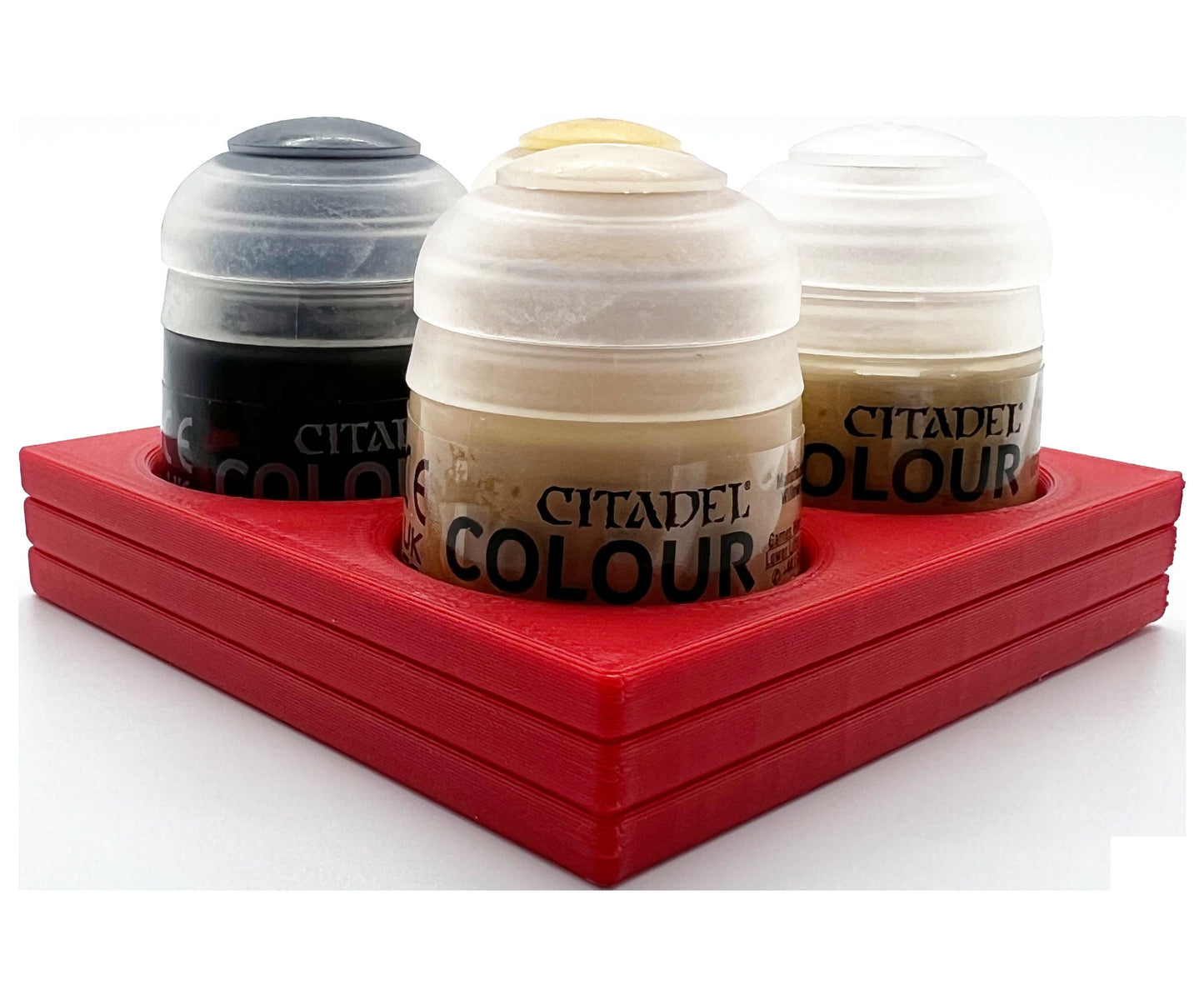 Citadel Colour 33mm Paint Bottle Holder Square - Holds 4 Citadel Colour 33mm Bottles - With Anti-Slip Rubber Feet - 3D Printed