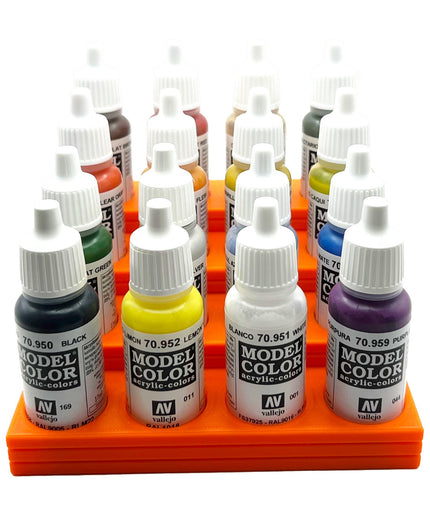 Vallejo 17mm Paint Bottle Holder / Stand Stepped - Holds 16 Vallejo 17mm Bottles with Anti-Slip Rubber Feet - 3D Printed