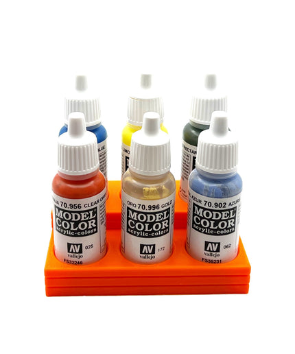 Vallejo 17mm Paint Bottle Holder / Stand Stepped - Holds 6 Vallejo 17mm Bottles with Anti-Slip Rubber Feet - 3D Printed