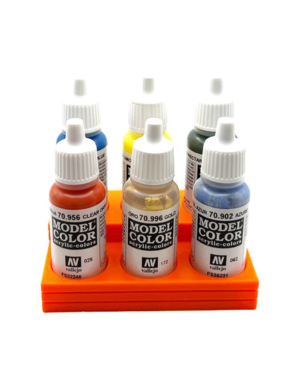 Vallejo 17mm Paint Bottle Holder / Stand Stepped - Holds 6 Vallejo 17mm Bottles with Anti-Slip Rubber Feet - 3D Printed