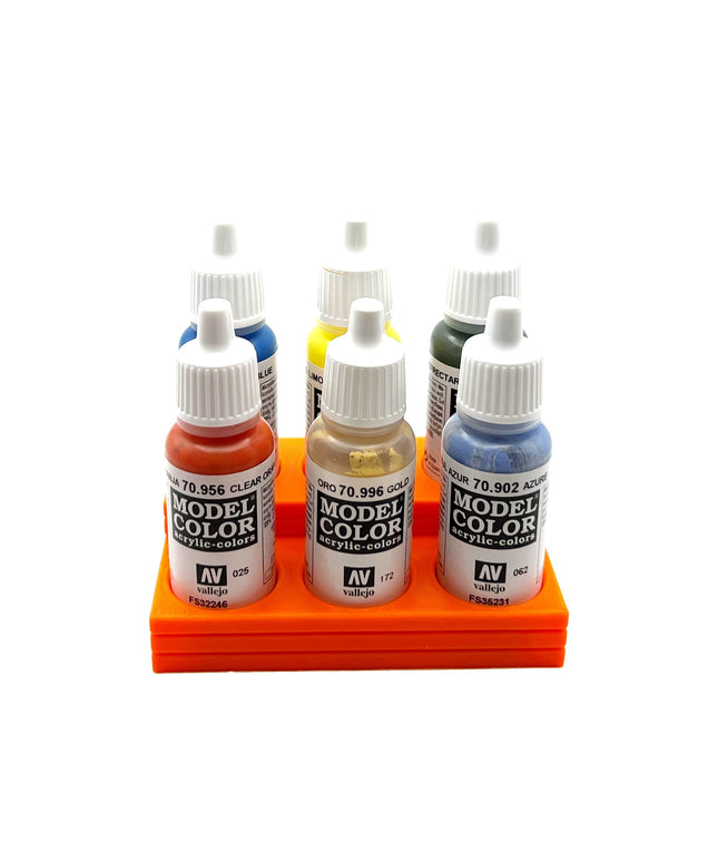 Vallejo 17mm Paint Bottle Holder / Stand Stepped - Holds 6 Vallejo 17mm Bottles with Anti-Slip Rubber Feet - 3D Printed