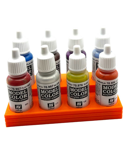 Vallejo 17mm Paint Bottle Holder / Stand Stepped - Holds 8 Vallejo 17mm Bottles with Anti-Slip Rubber Feet - 3D Printed