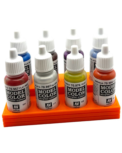 Vallejo 17mm Paint Bottle Holder / Stand Stepped - Holds 8 Vallejo 17mm Bottles with Anti-Slip Rubber Feet - 3D Printed