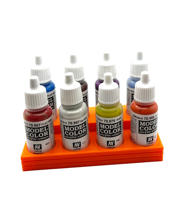Vallejo 17mm Paint Bottle Holder / Stand Stepped - Holds 8 Vallejo 17mm Bottles with Anti-Slip Rubber Feet - 3D Printed