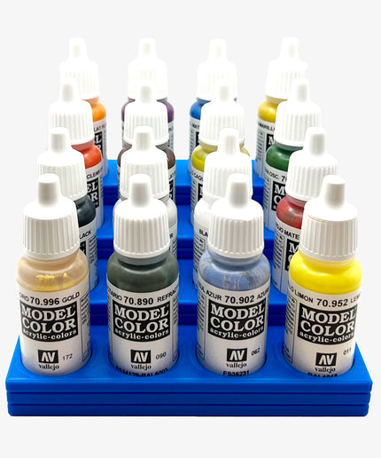Vallejo 17mm Paint Bottle Holder / Stand Stepped - Holds 16 Vallejo 17mm Bottles with Anti-Slip Rubber Feet - 3D Printed
