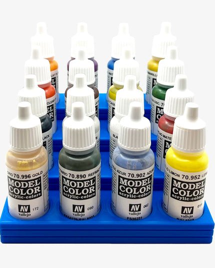 Vallejo 17mm Paint Bottle Holder / Stand Stepped - Holds 16 Vallejo 17mm Bottles with Anti-Slip Rubber Feet - 3D Printed