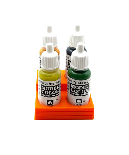 Vallejo 17mm Paint Bottle Holder / Stand Stepped - Holds 4 Vallejo 17mm Bottles with Anti-Slip Rubber Feet - 3D Printed