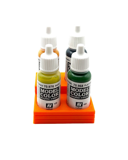 Vallejo 17mm Paint Bottle Holder / Stand Stepped - Holds 4 Vallejo 17mm Bottles with Anti-Slip Rubber Feet - 3D Printed